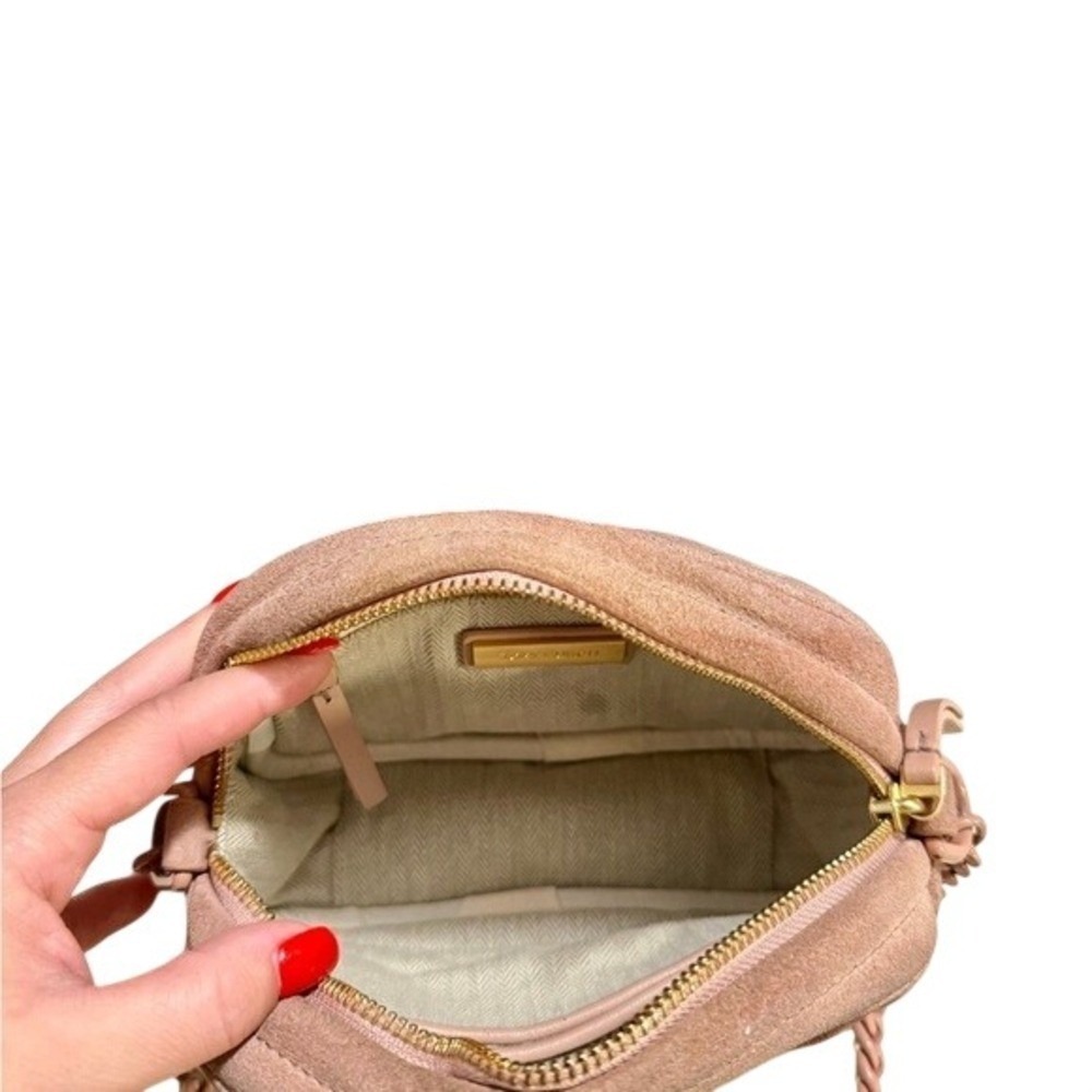 Tory Burch Kira Chevron Small Camera Bag Pink Suede Quilted Crossbody Handbag - Picture 8 of 8